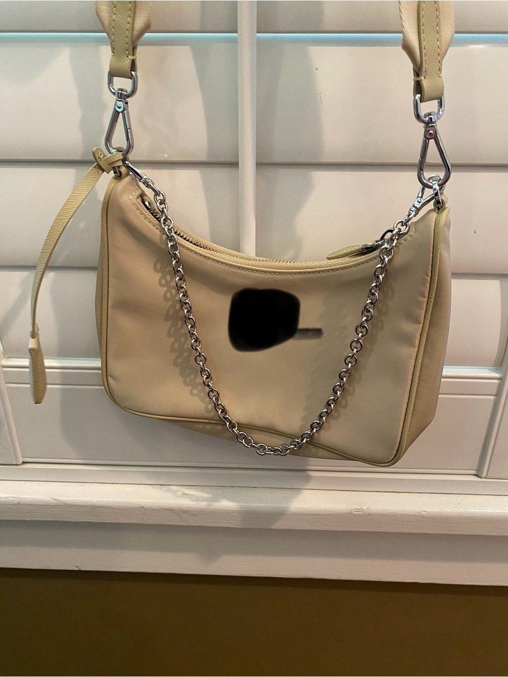 Beige Shoulder Bag with Chain Accent
